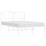 Metal Bed Frame with Headboard White 53.1"x74.8"