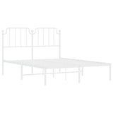 Metal Bed Frame with Headboard White 53.1"x74.8"