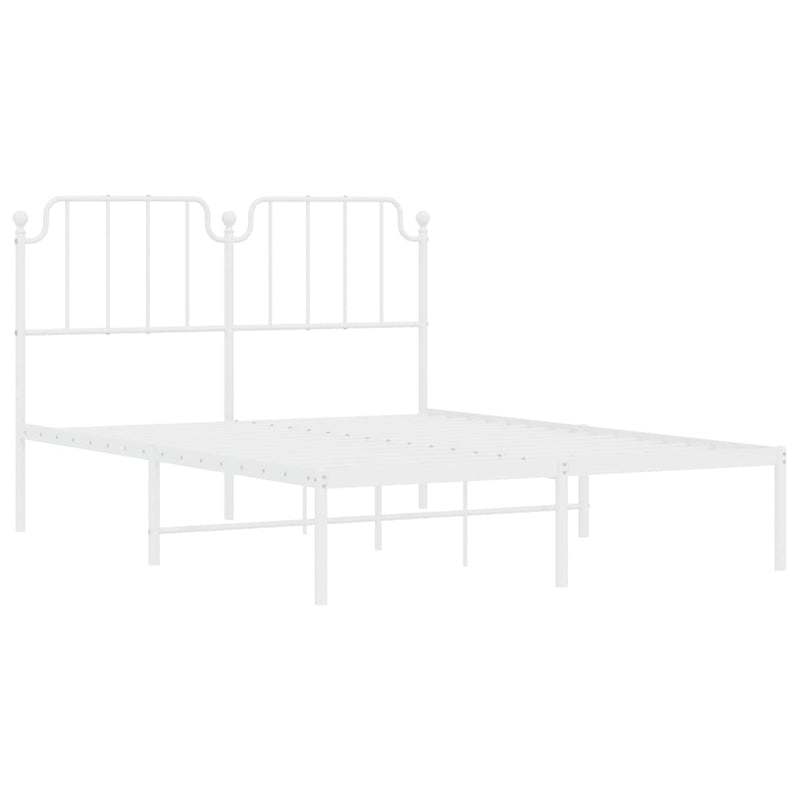 Metal Bed Frame with Headboard White 53.1"x74.8"