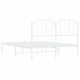 Metal Bed Frame with Headboard White 53.1"x74.8"