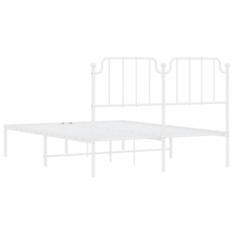 Metal Bed Frame with Headboard White 53.1"x74.8"