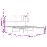 Metal Bed Frame with Headboard White 53.1"x74.8"