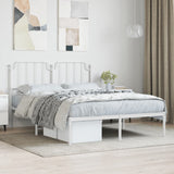 Metal Bed Frame with Headboard White 53.1"x74.8"