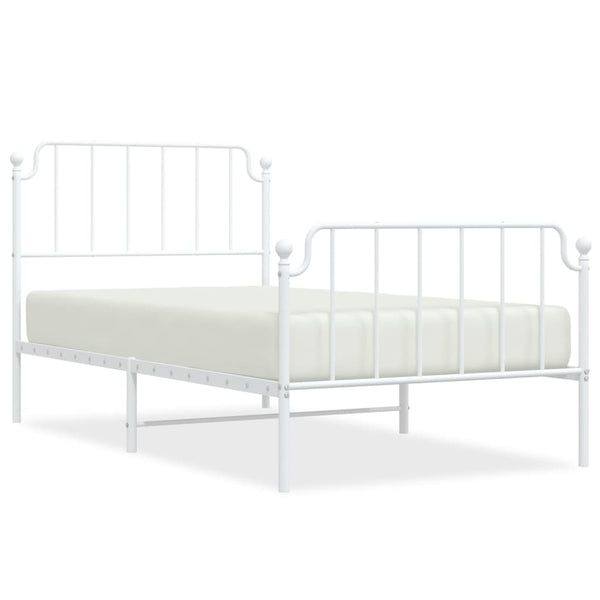 Metal Bed Frame with Headboard and Footboard White 39.4"x74.8" Twin