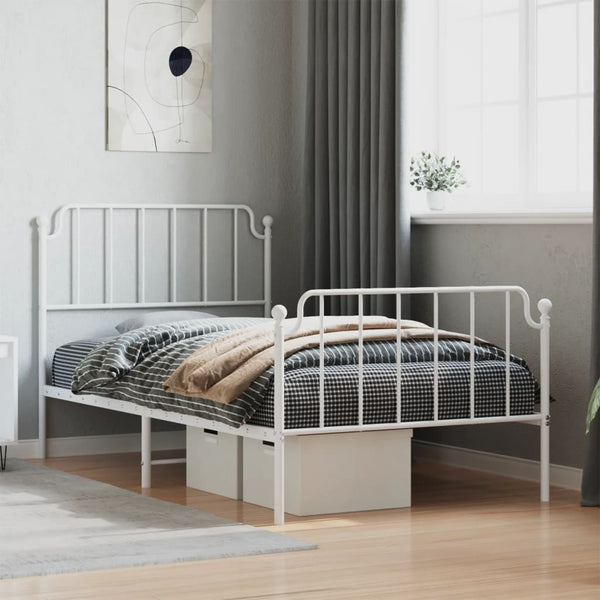 Metal Bed Frame with Headboard and Footboard White 39.4"x74.8" Twin