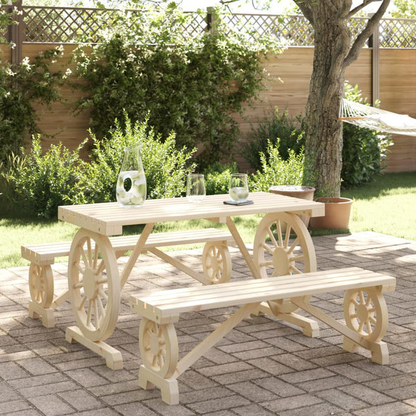 3 Piece Patio Dining Set Solid Wood Fir