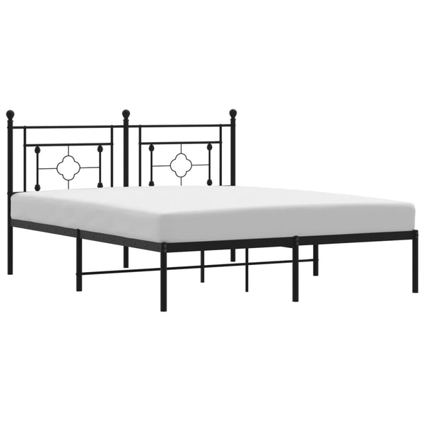 Metal Bed Frame with Headboard Black 59.1"x78.7"