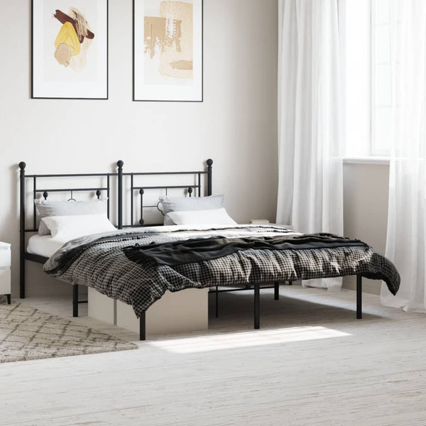 Metal Bed Frame with Headboard Black 59.1"x78.7"