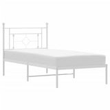 Metal Bed Frame with Headboard White 39.4"x78.7"