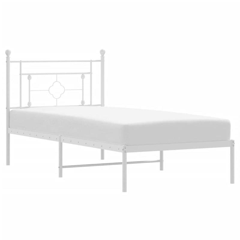 Metal Bed Frame with Headboard White 39.4"x78.7"