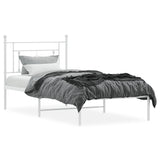 Metal Bed Frame with Headboard White 39.4"x78.7"