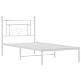 Metal Bed Frame with Headboard White 39.4"x78.7"