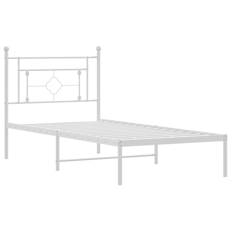 Metal Bed Frame with Headboard White 39.4"x78.7"