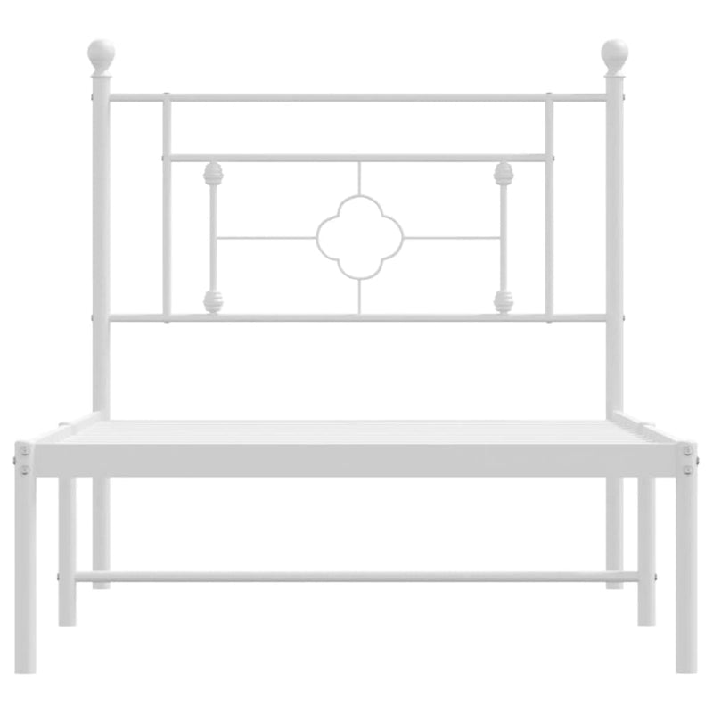 Metal Bed Frame with Headboard White 39.4"x78.7"