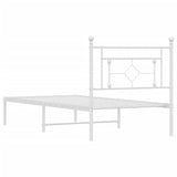 Metal Bed Frame with Headboard White 39.4"x78.7"