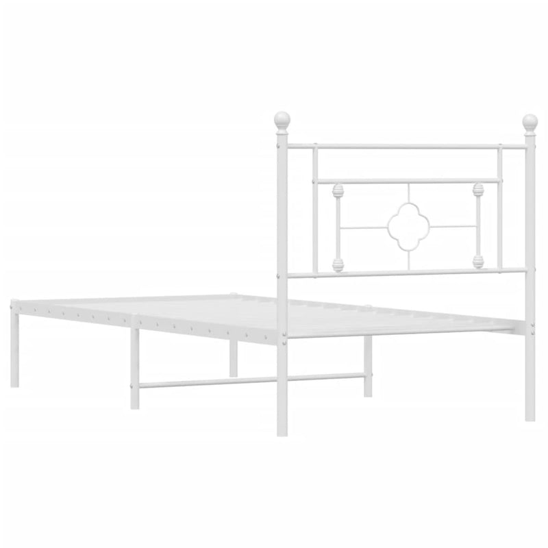 Metal Bed Frame with Headboard White 39.4"x78.7"