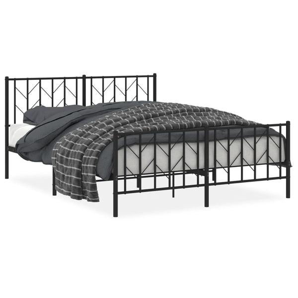 Metal Bed Frame with Headboard and Footboard Black 59.1"x78.7"