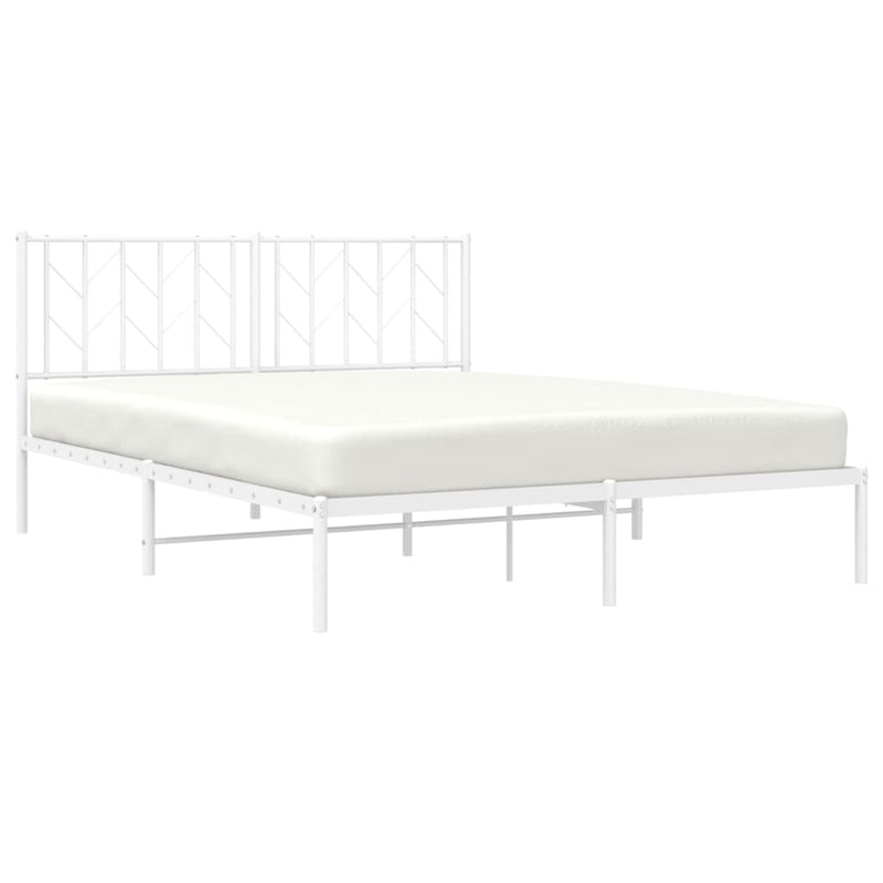 Metal Bed Frame with Headboard White 59.1"x78.7"