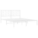 Metal Bed Frame with Headboard White 59.1"x78.7"