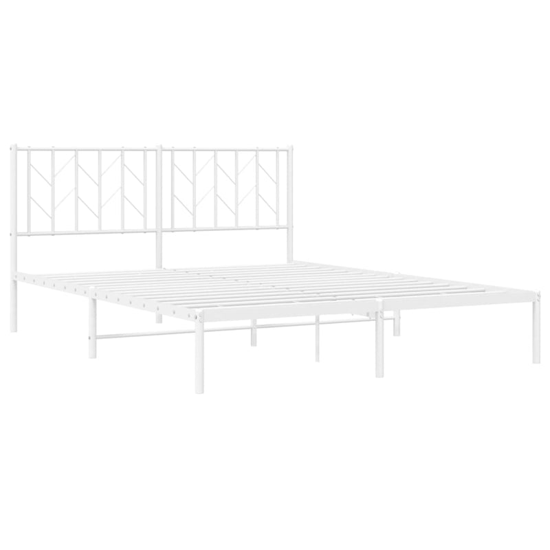 Metal Bed Frame with Headboard White 59.1"x78.7"