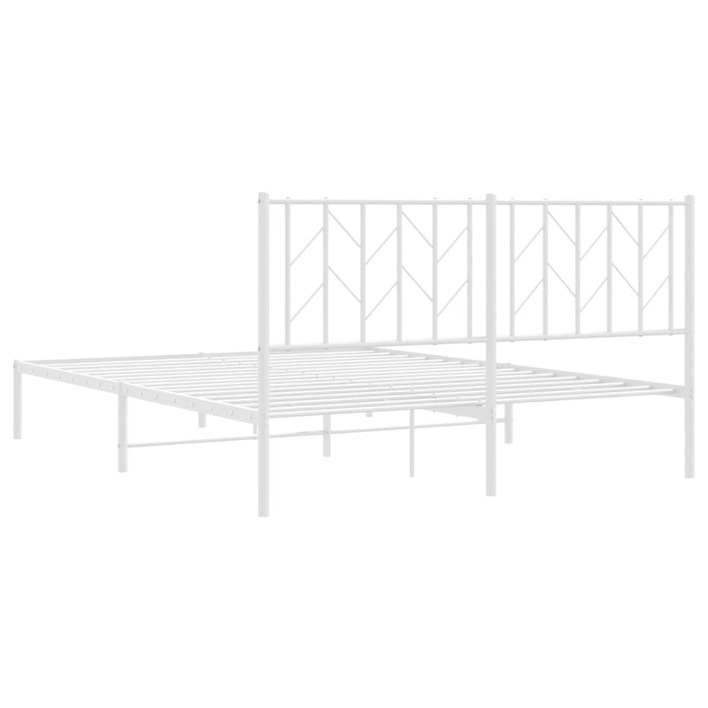 Metal Bed Frame with Headboard White 59.1"x78.7"