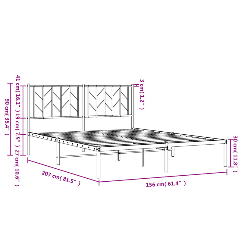 Metal Bed Frame with Headboard White 59.1"x78.7"