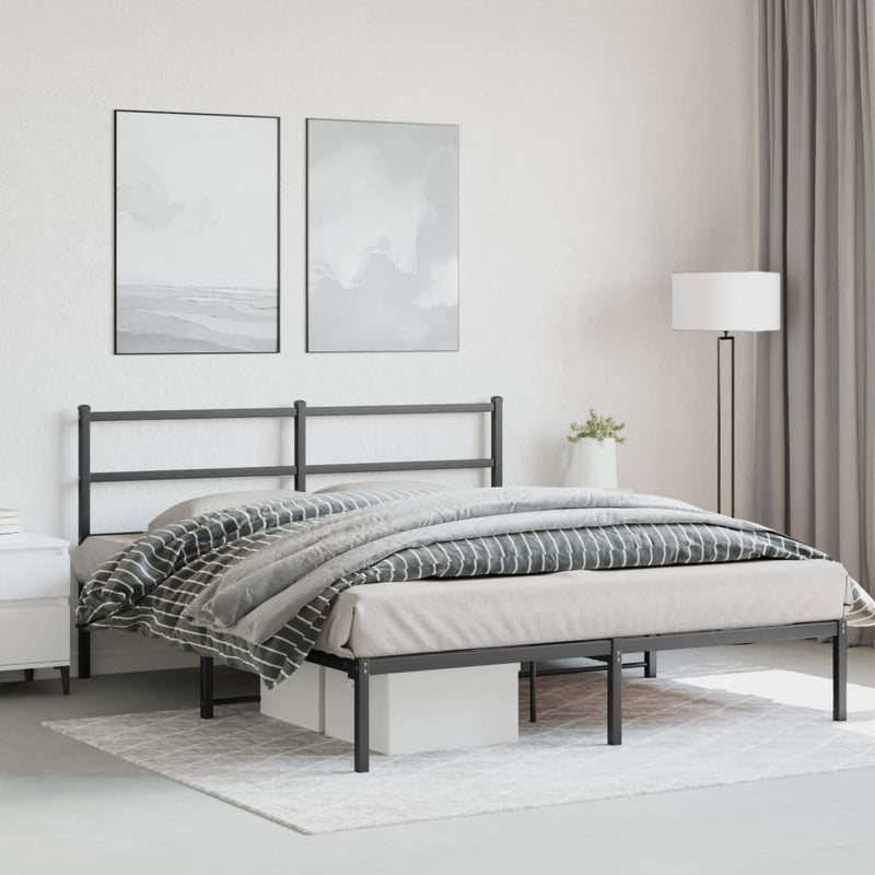 Metal Bed Frame with Headboard Black 59.1"x78.7"