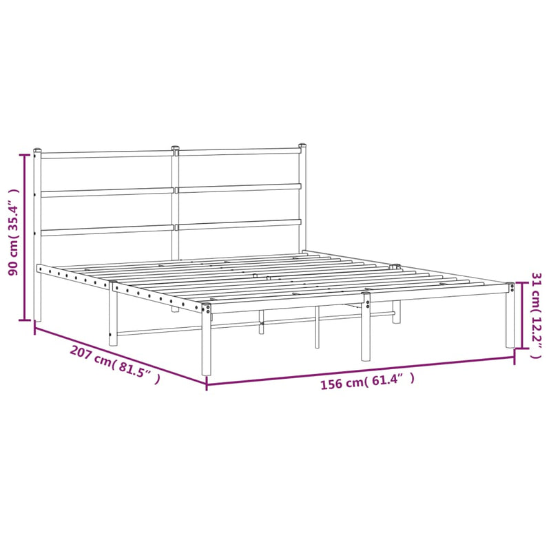 Metal Bed Frame with Headboard Black 59.1"x78.7"