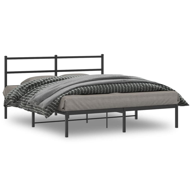 Metal Bed Frame with Headboard Black 59.1"x78.7"