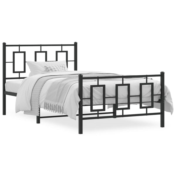 Metal Bed Frame with Headboard and Footboard Black 39.4"x78.7"