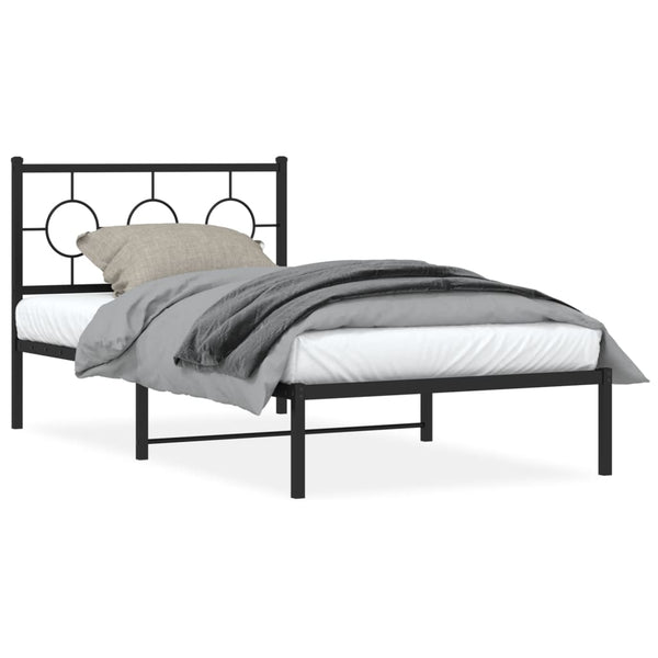 Metal Bed Frame with Headboard Black 39.4"x78.7"