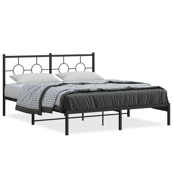 Metal Bed Frame with Headboard Black 59.1"x78.7"