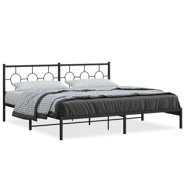 Metal Bed Frame with Headboard Black 76"x79.9" King