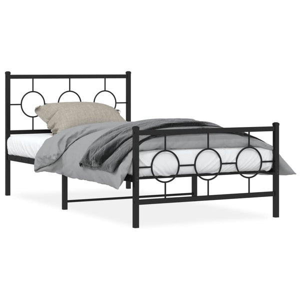 Metal Bed Frame with Headboard and Footboard Black 39.4"x78.7"