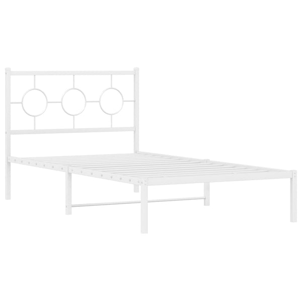 Metal Bed Frame with Headboard White 39.4"x78.7"