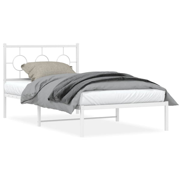 Metal Bed Frame with Headboard White 39.4"x78.7"