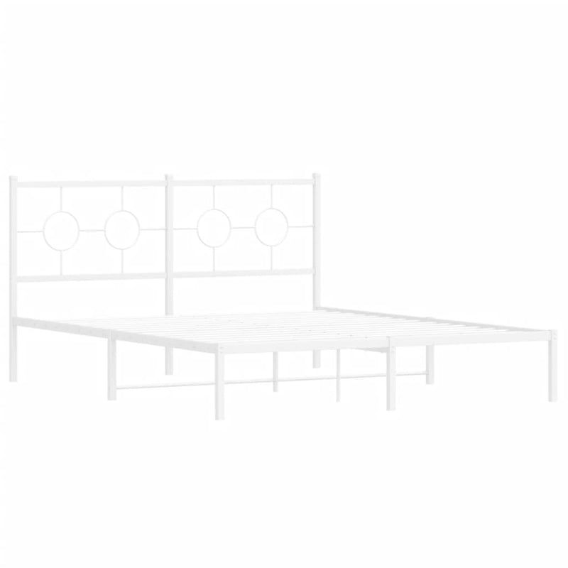 Metal Bed Frame with Headboard White 59.1"x78.7"