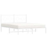 Metal Bed Frame with Headboard White 59.1"x78.7"