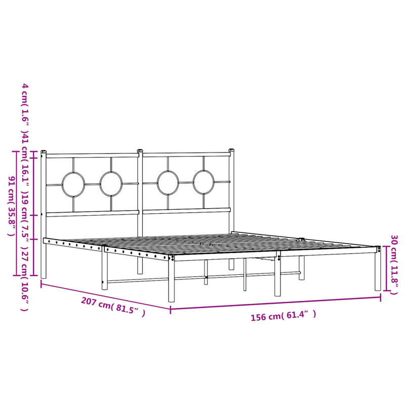 Metal Bed Frame with Headboard White 59.1"x78.7"