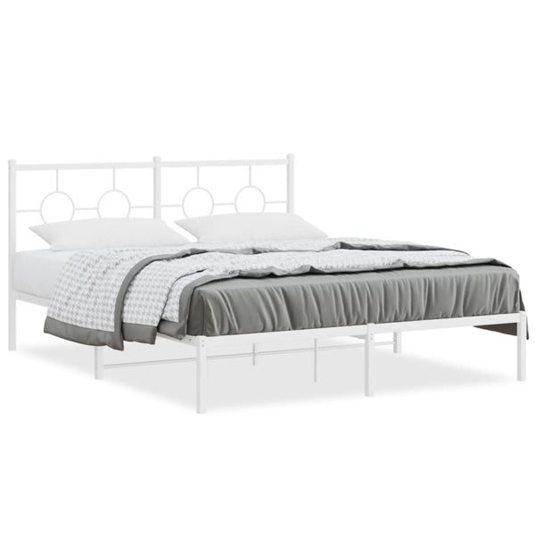 Metal Bed Frame with Headboard White 59.1"x78.7"