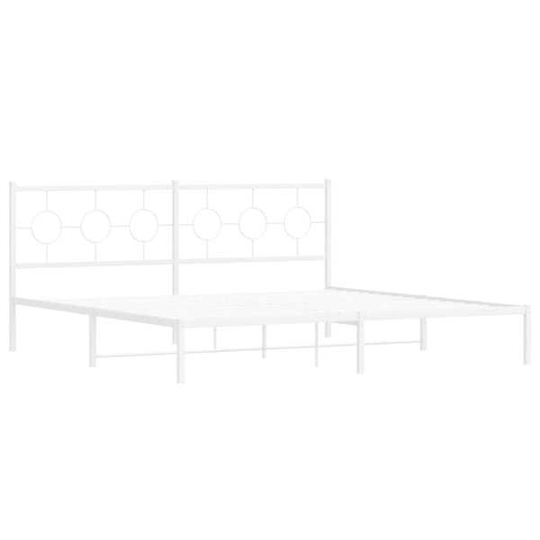 Metal Bed Frame with Headboard White 76"x79.9" King