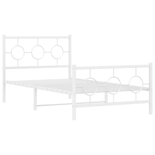 Metal Bed Frame with Headboard and Footboard White 39.4"x78.7"