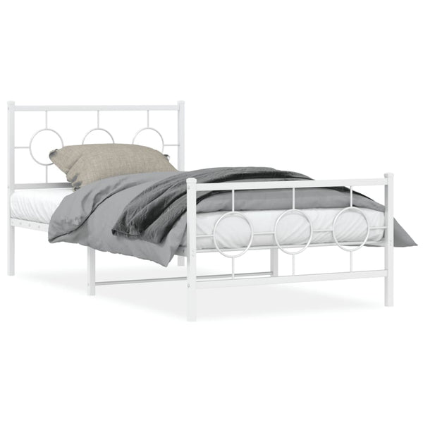 Metal Bed Frame with Headboard and Footboard White 39.4"x78.7"