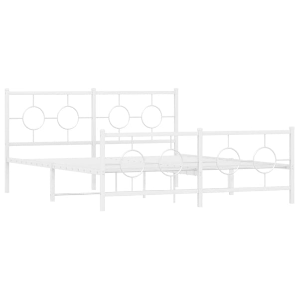 Metal Bed Frame with Headboard and Footboard White 59.1"x78.7"