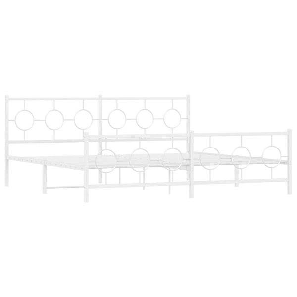 Metal Bed Frame with Headboard and Footboard White 76"x79.9" King