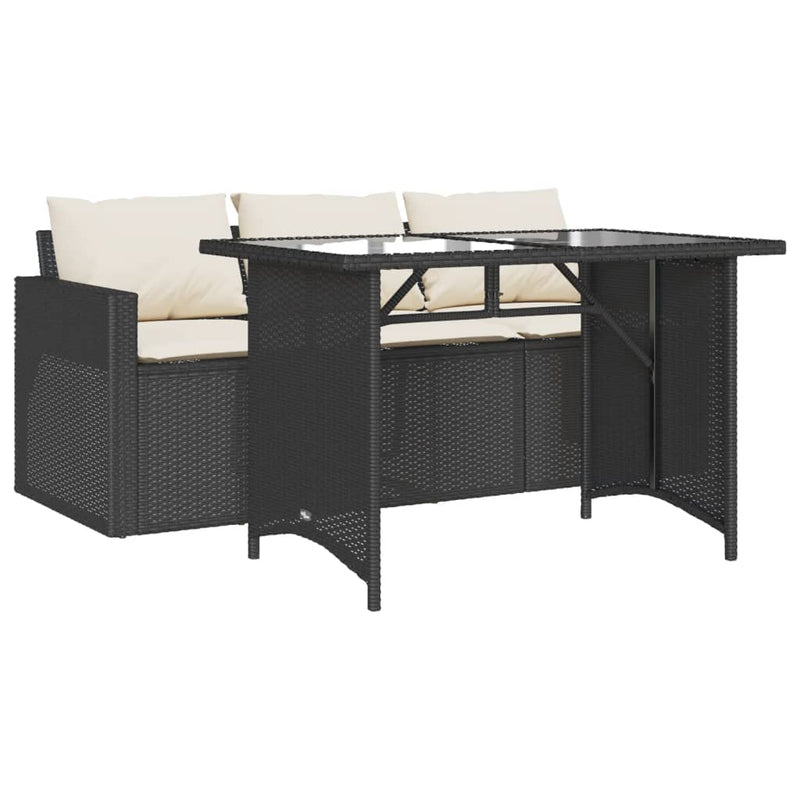 2 Piece Patio Dining Set with Cushions Black Poly Rattan