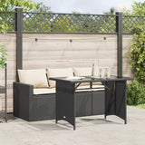 2 Piece Patio Dining Set with Cushions Black Poly Rattan