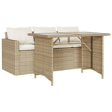 2 Piece Patio Dining Set with Cushions Beige Poly Rattan