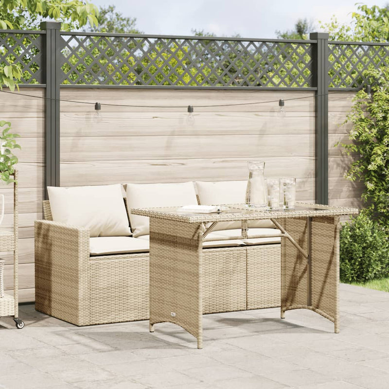 2 Piece Patio Dining Set with Cushions Beige Poly Rattan