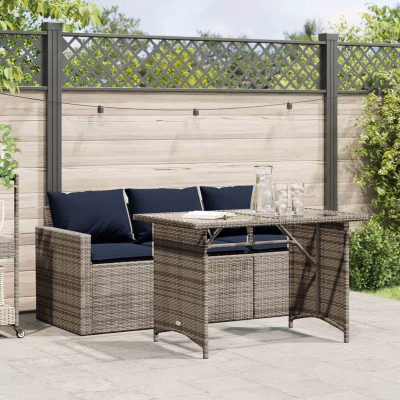 2 Piece Patio Dining Set with Cushions Gray Poly Rattan